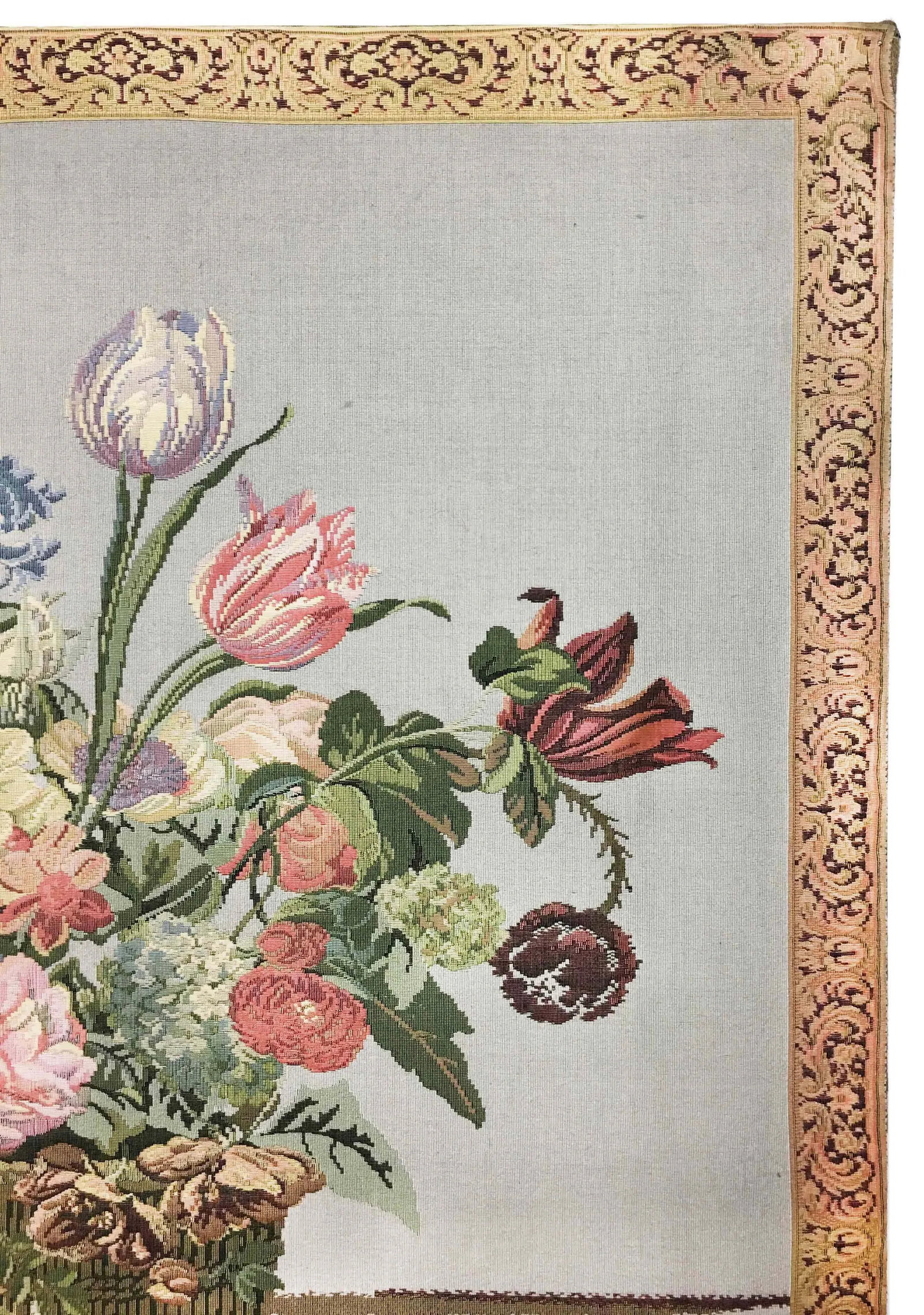 Vintage English Handmade Floral Still Life Tapestry - 4