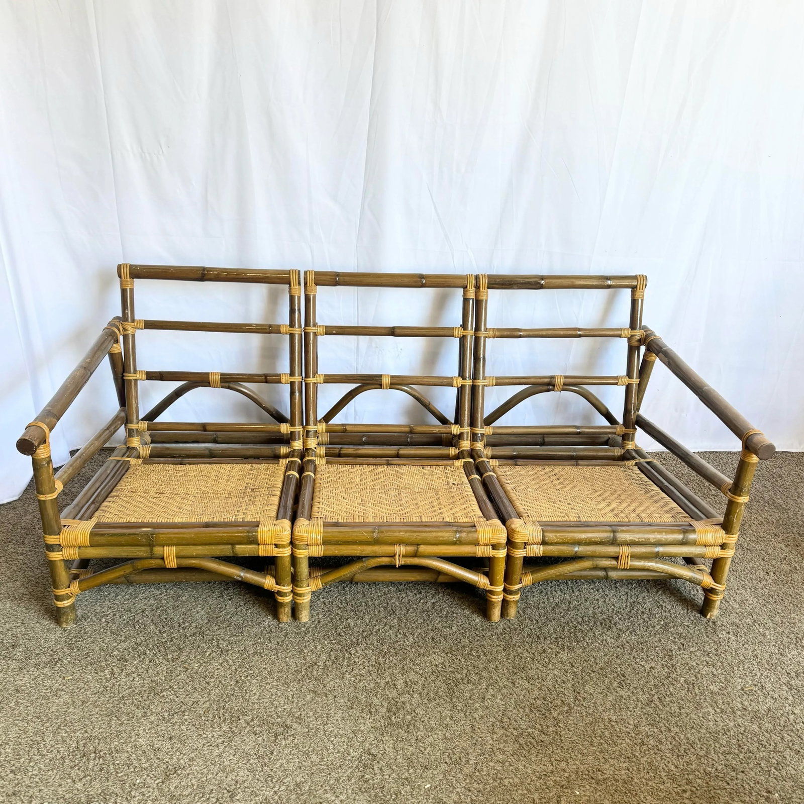Boho Chic Bamboo Wicker Modular Sofa, Lounge Chair and Side Table Set by Calif-Asia - 5 Pieces - 2