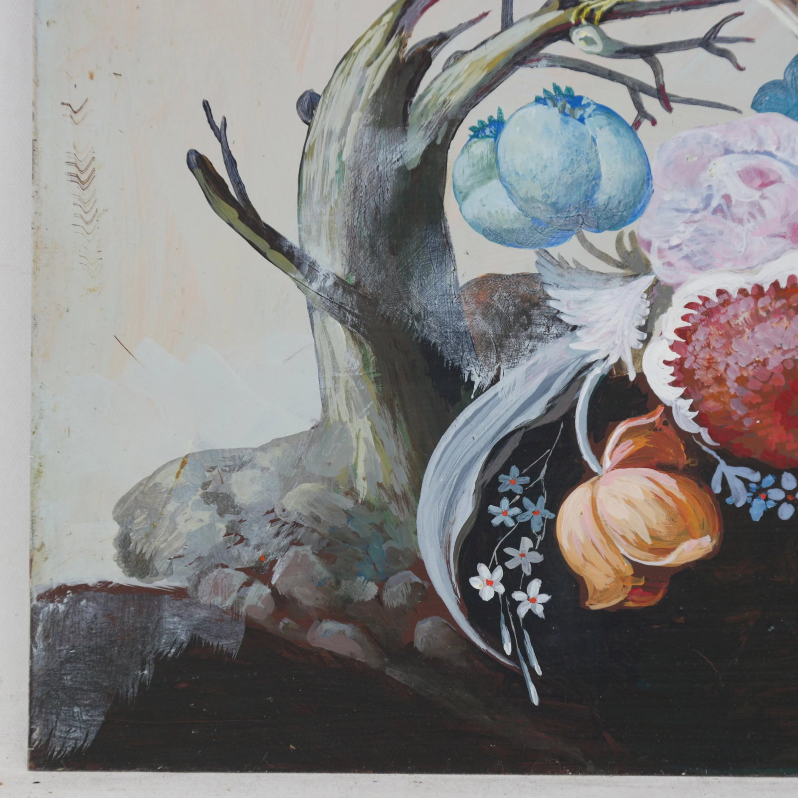 Vintage Hand-Painted Bird & Floral Still Life on Iron, 14" – Botanical Wall Art - 3