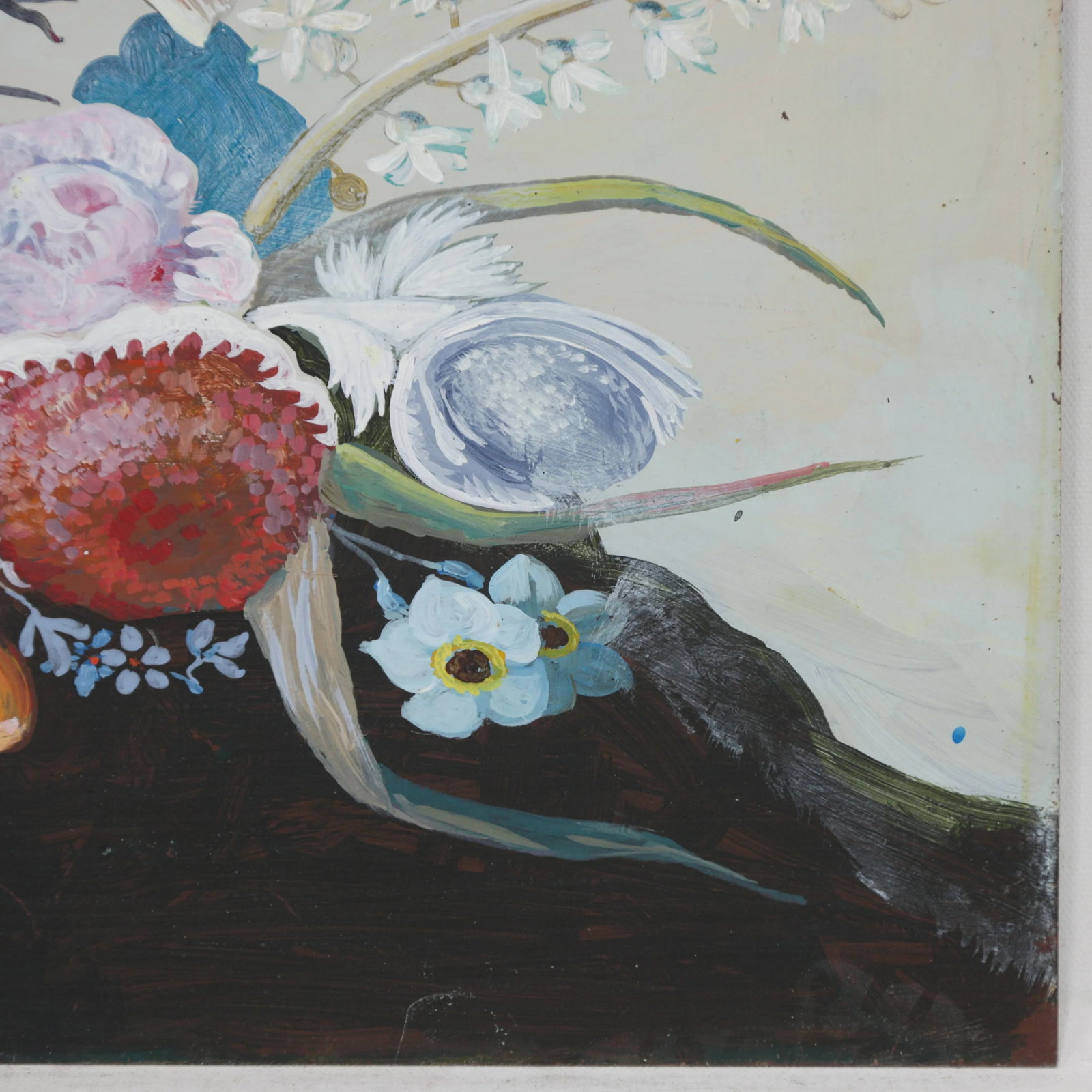 Vintage Hand-Painted Bird & Floral Still Life on Iron, 14" – Botanical Wall Art - 4