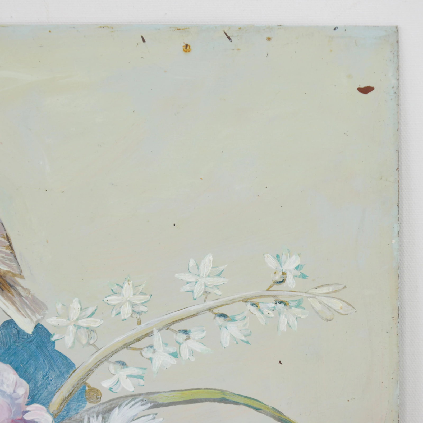 Vintage Hand-Painted Bird & Floral Still Life on Iron, 14" – Botanical Wall Art - 5