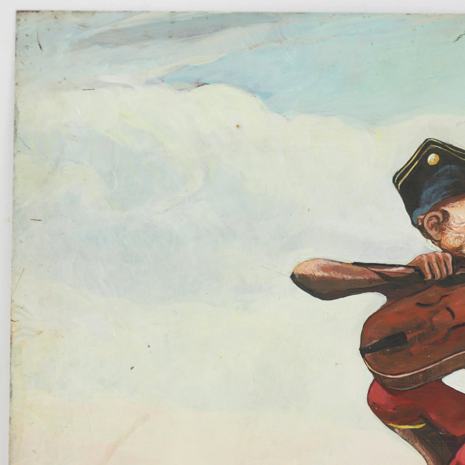 Vintage Hand-Painted Iron Painting – Monkey Playing Violin on Metal Panel - 5