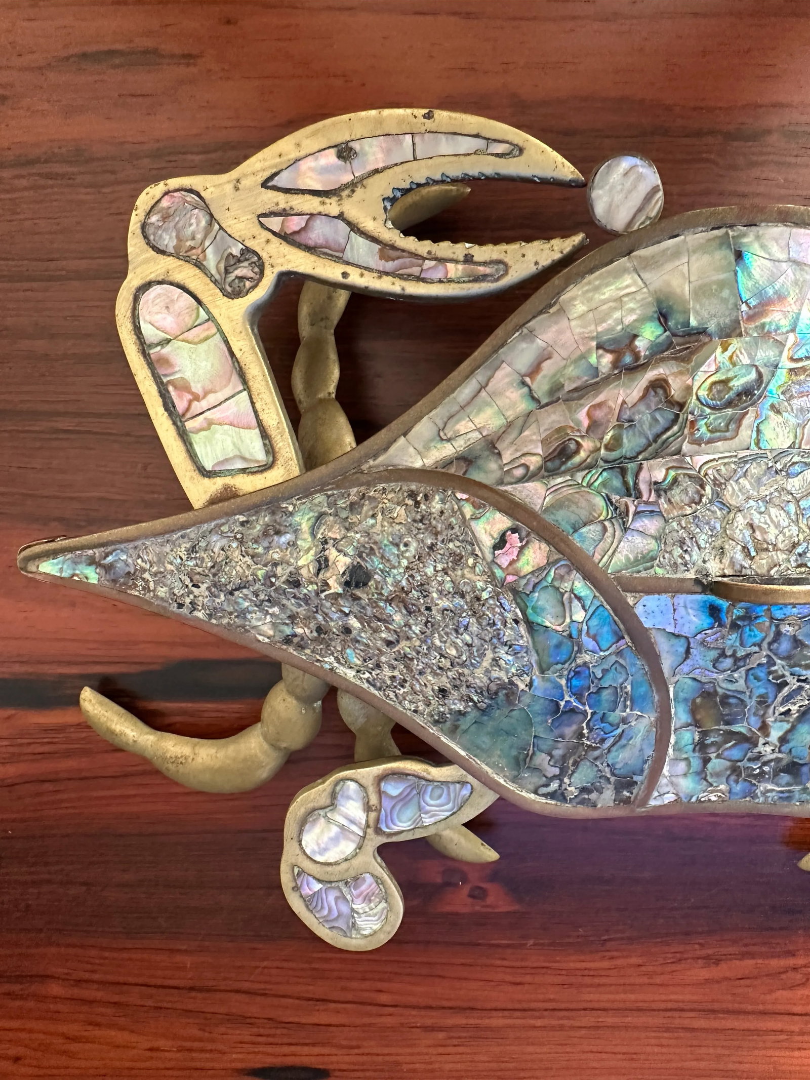 1970s Brass Crab Sculpture Trinket Box - 5