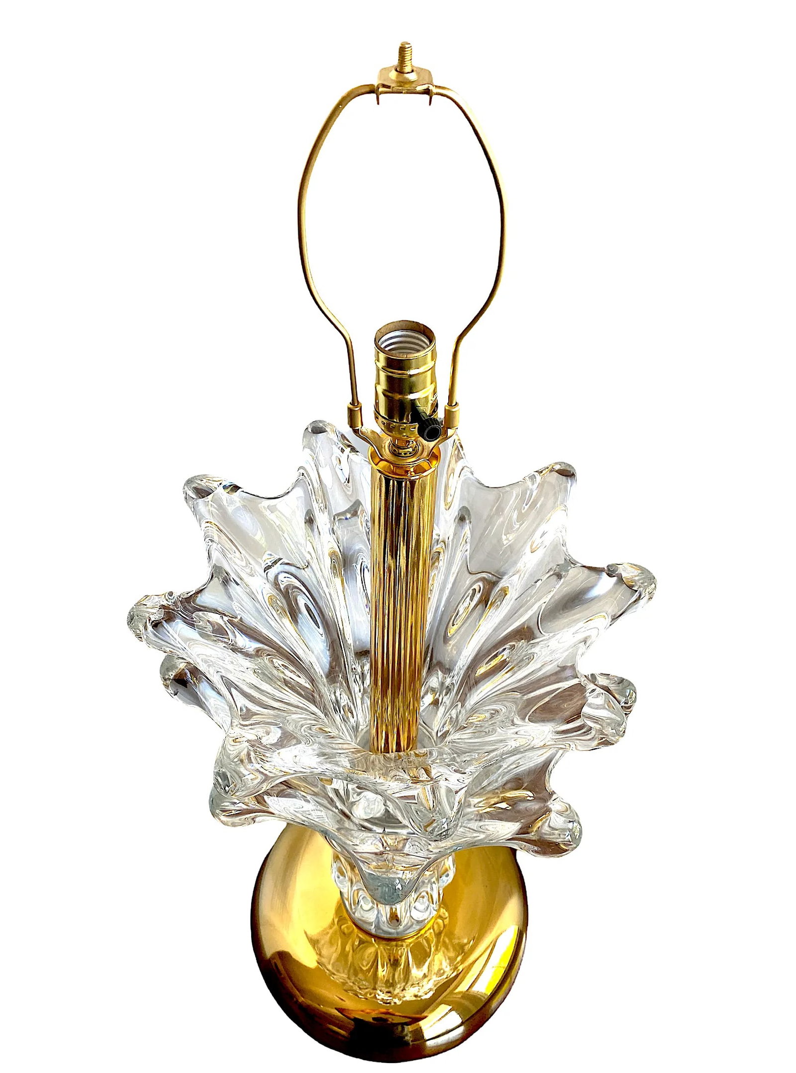 Large 1950s Art Vannes Verrier Crystal and Brass Table Lamp With Original Cloth Drum Shade - 4