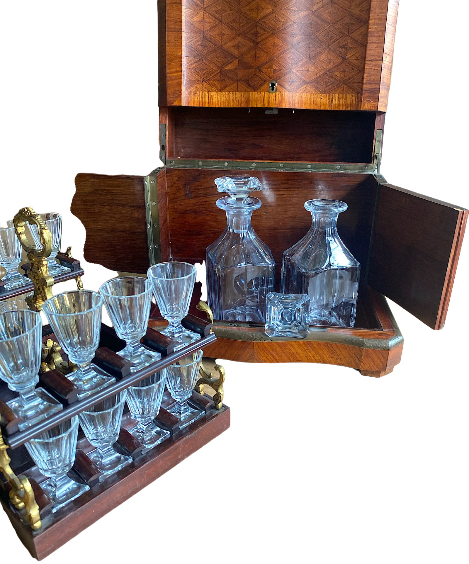 Late 19th Century French Napoleon III Marquetry Tantalus Cellarette Liquor Cabinet With Original Cry - 11