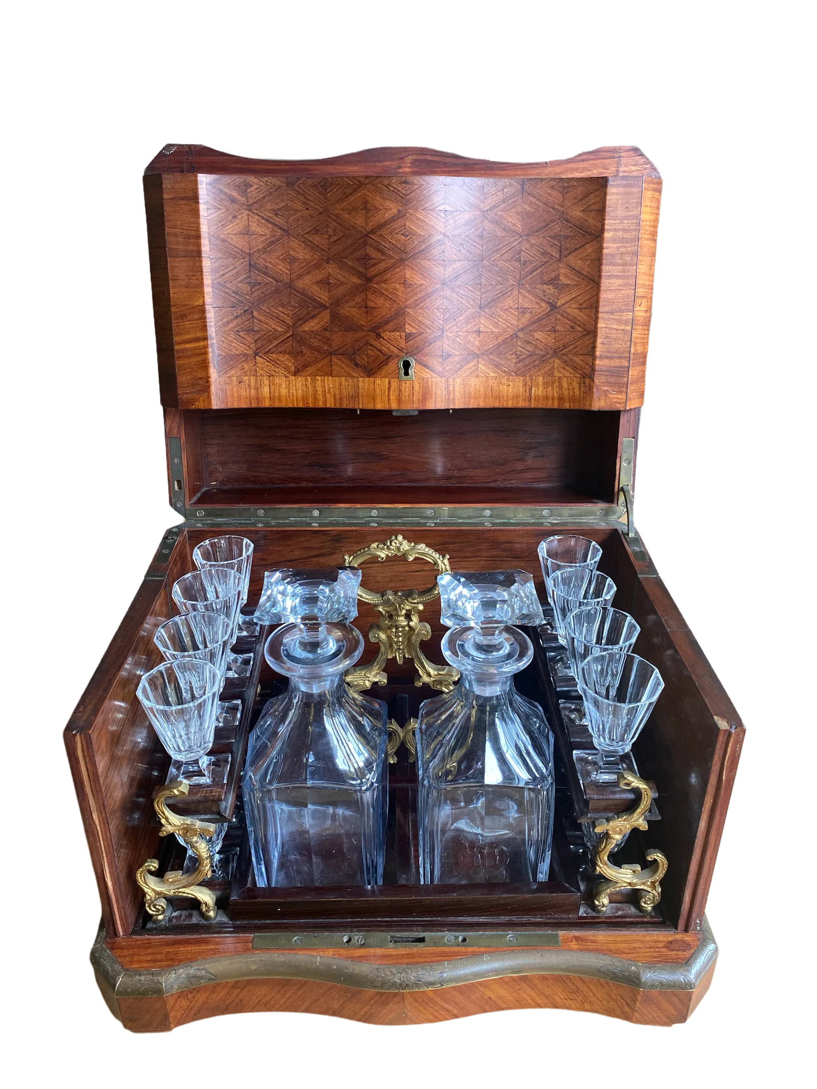 Late 19th Century French Napoleon III Marquetry Tantalus Cellarette Liquor Cabinet With Original Cry - 12