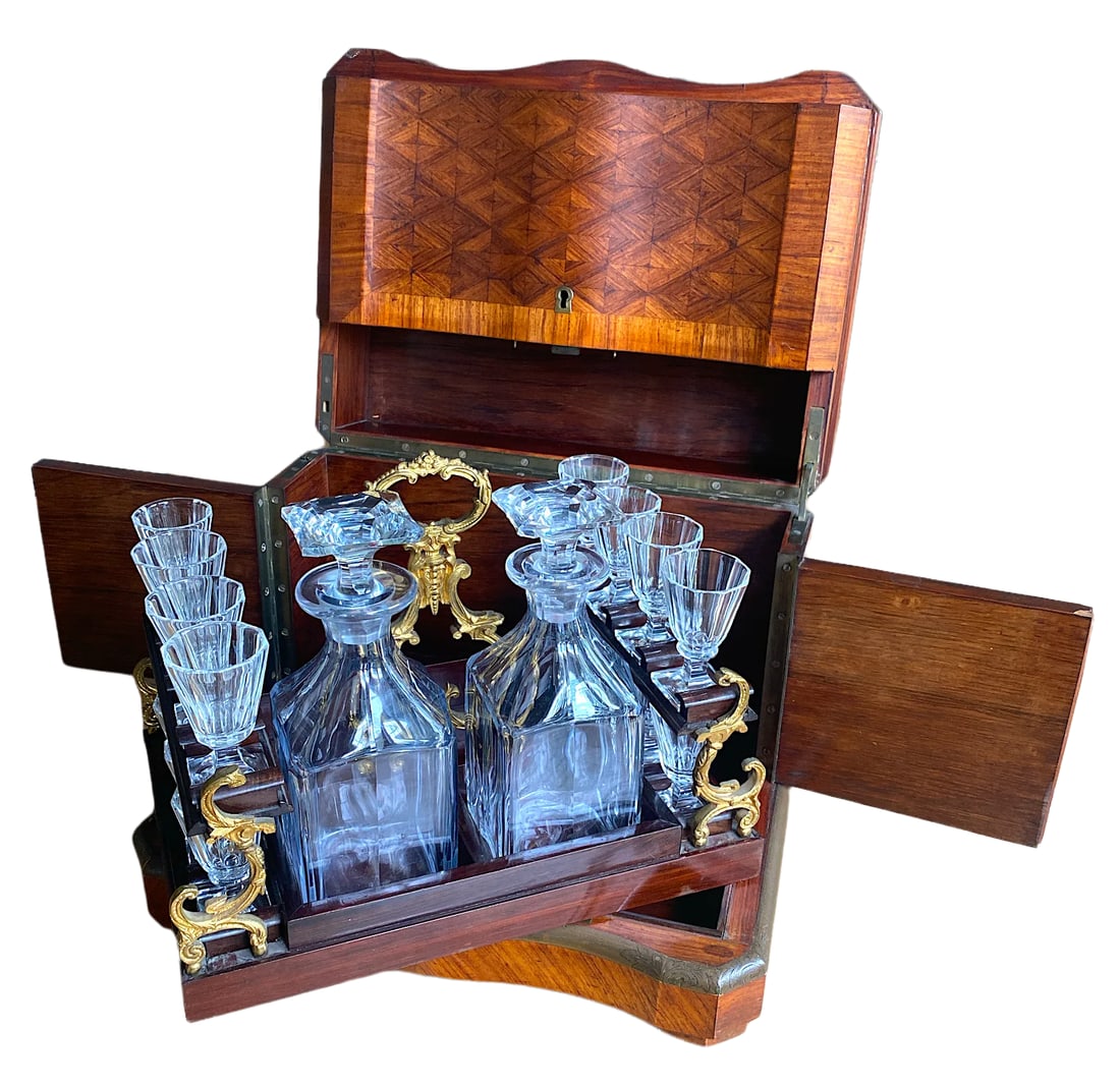 Late 19th Century French Napoleon III Marquetry Tantalus Cellarette Liquor Cabinet With Original Cry - 2