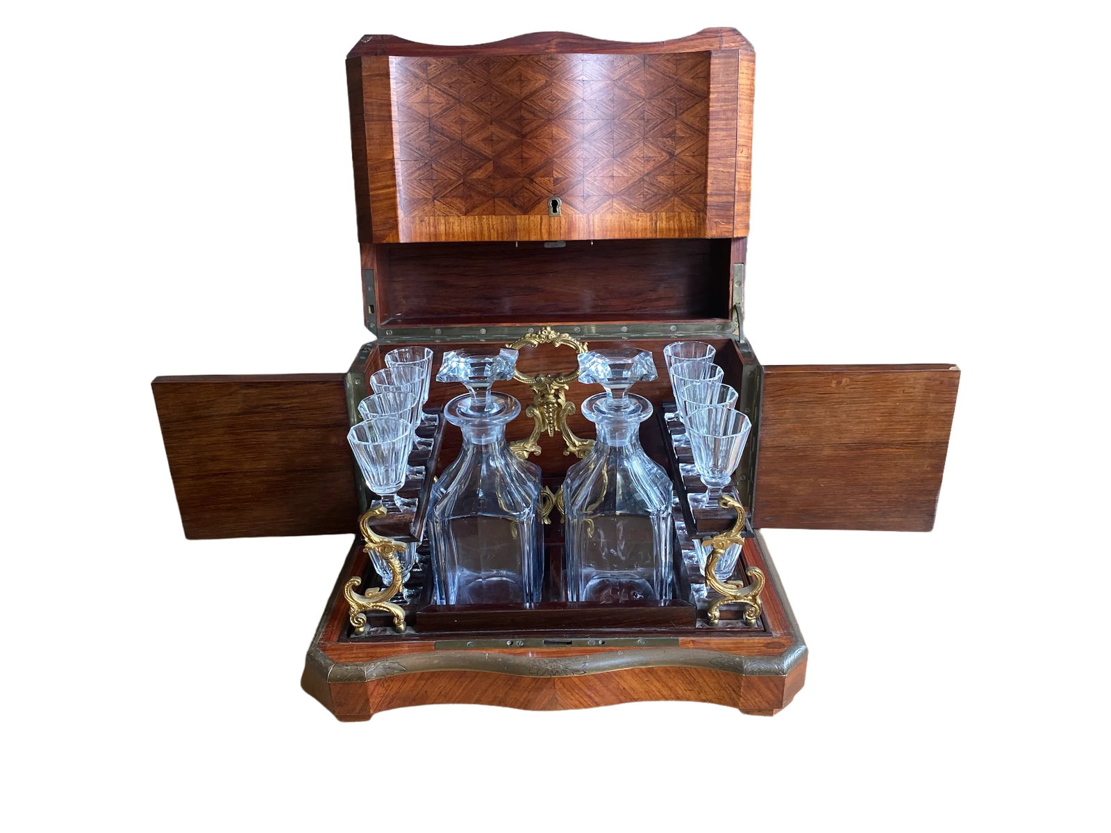 Late 19th Century French Napoleon III Marquetry Tantalus Cellarette Liquor Cabinet With Original Cry - 6