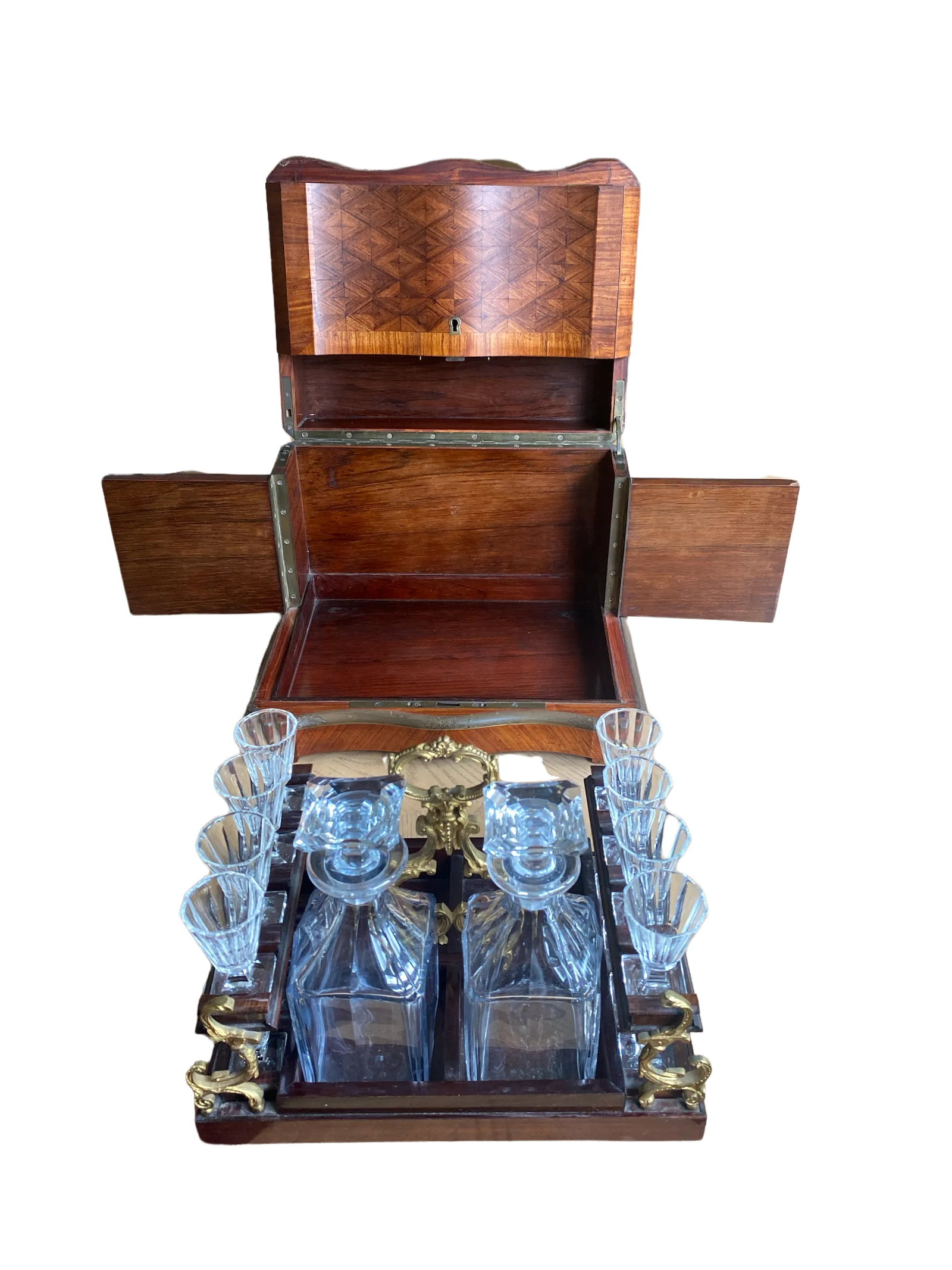 Late 19th Century French Napoleon III Marquetry Tantalus Cellarette Liquor Cabinet With Original Cry - 7