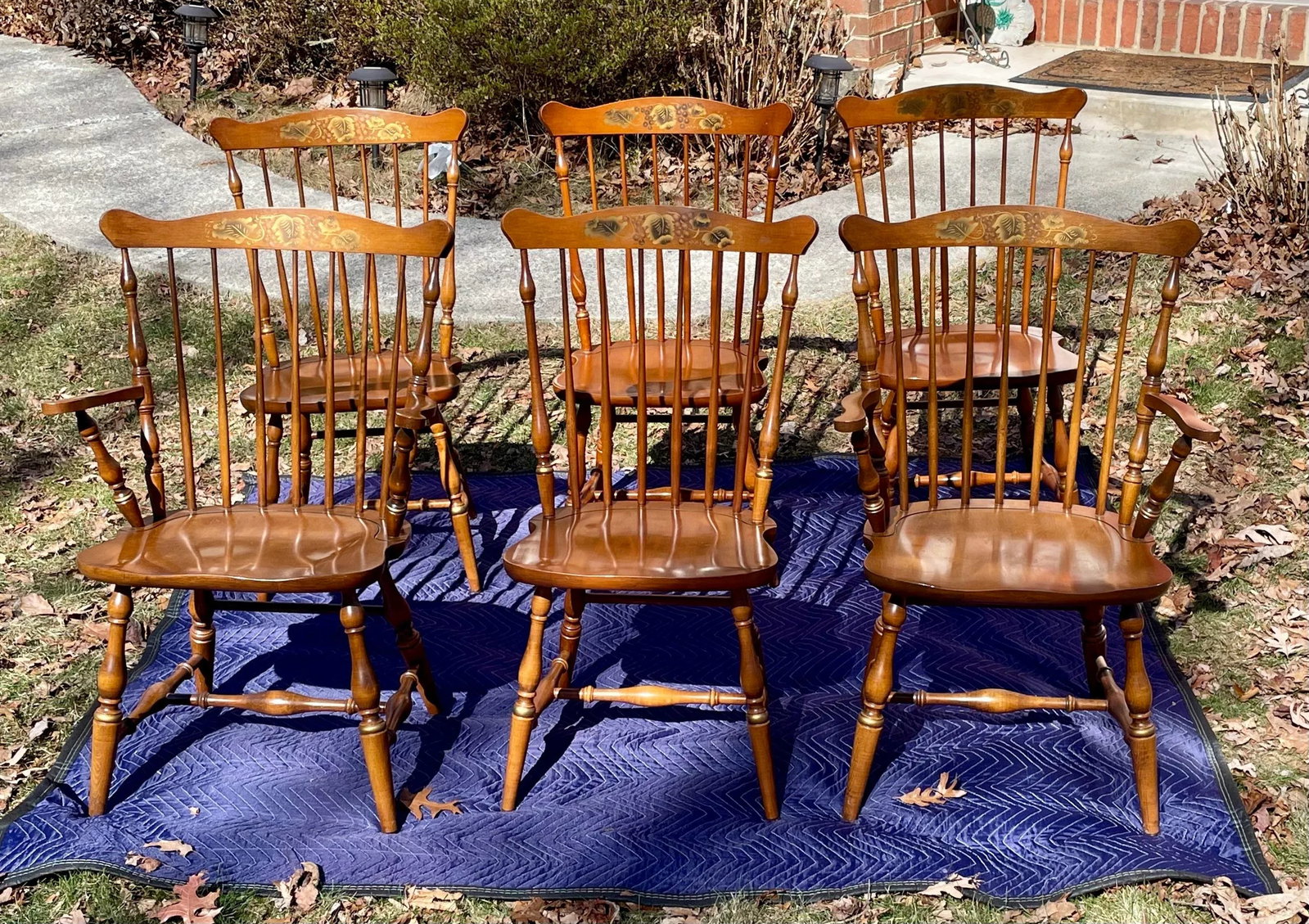Late 20th Century L. Hitchcock Fan Back Windsor Dining Chairs Set of 6 - 12