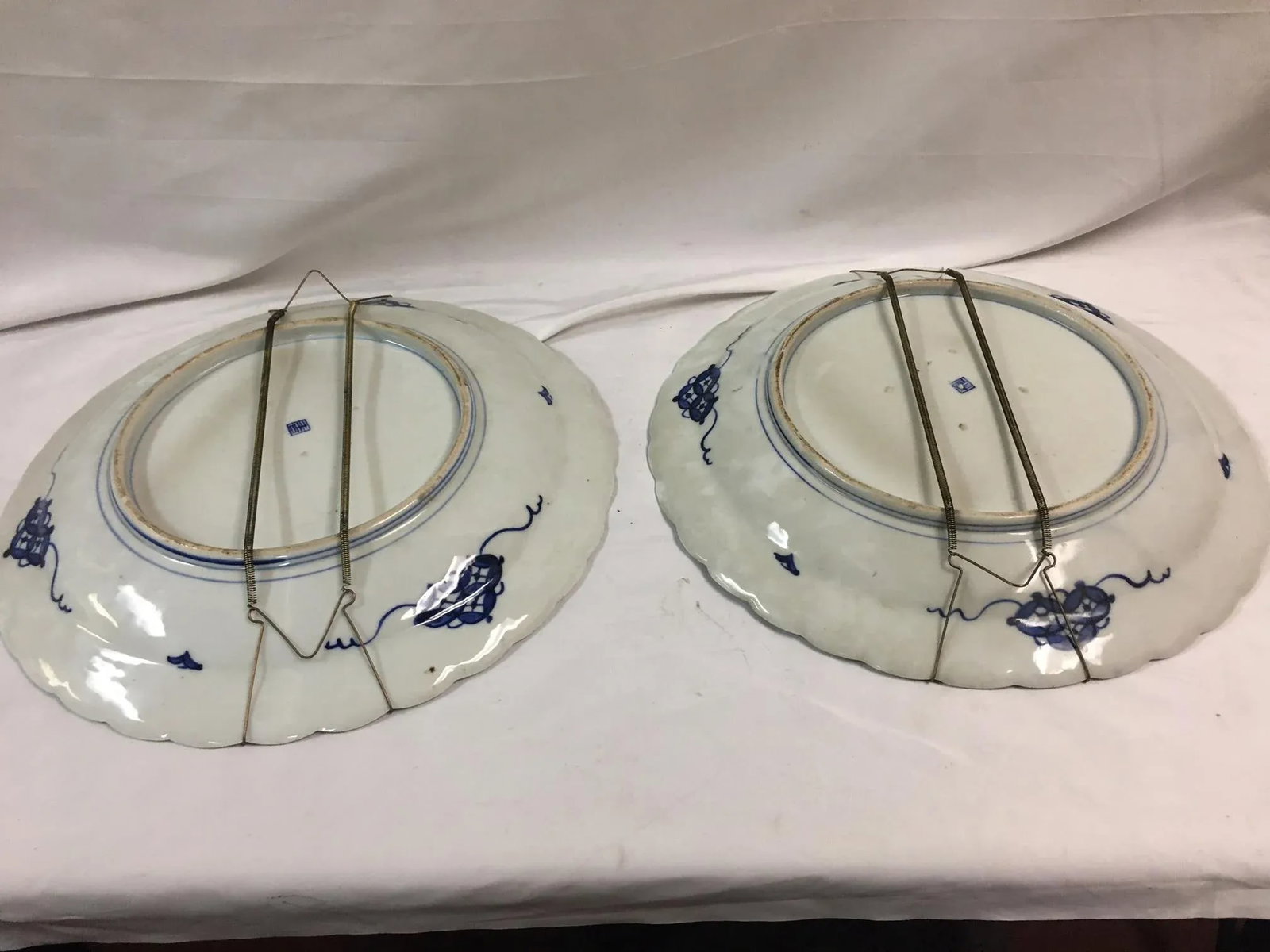 Pair Imari Porcelain Chargers W/Four Hand Painted Panels and Scalloped Edges - 10