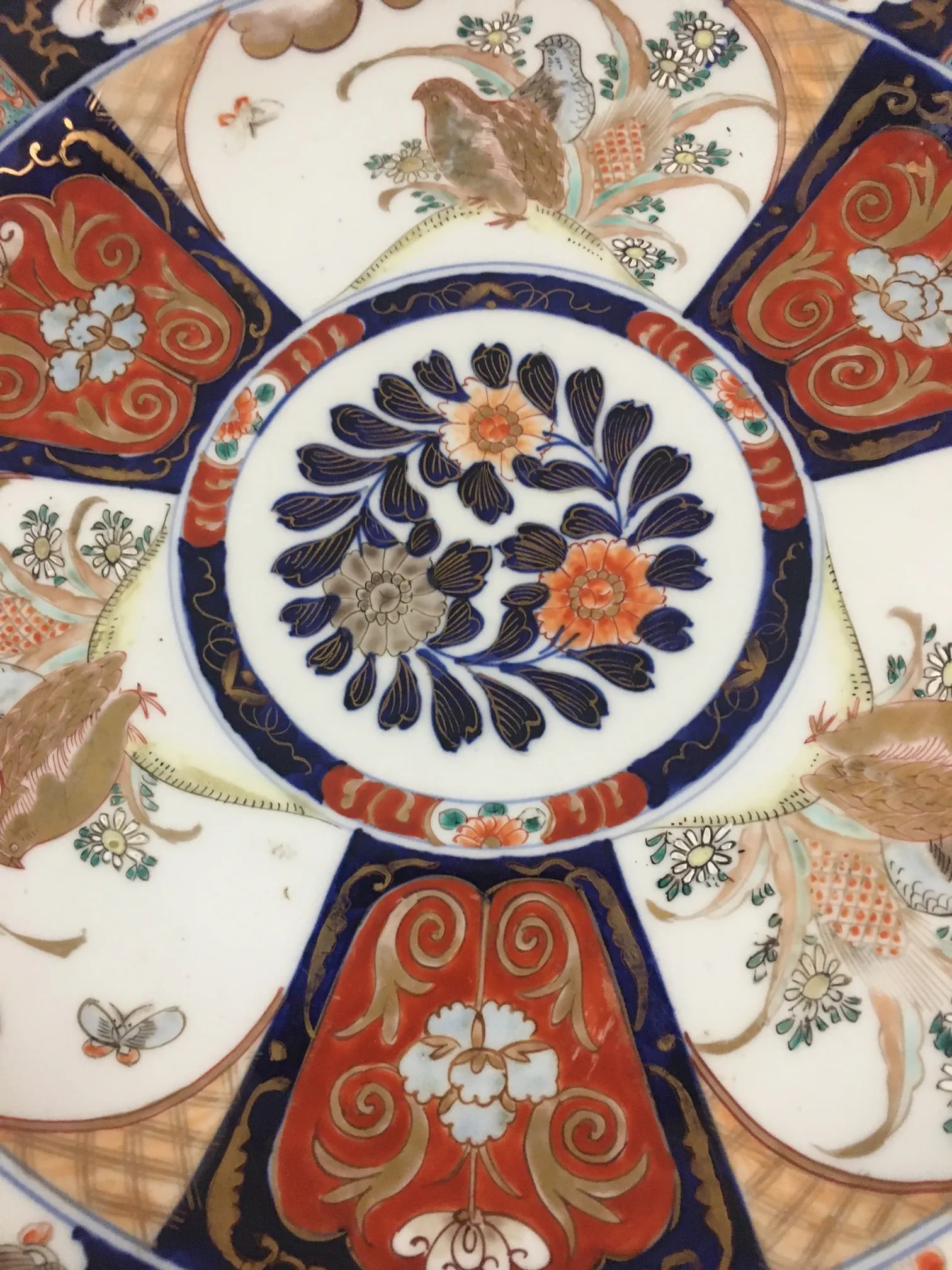 Pair Imari Porcelain Chargers W/Four Hand Painted Panels and Scalloped Edges - 5