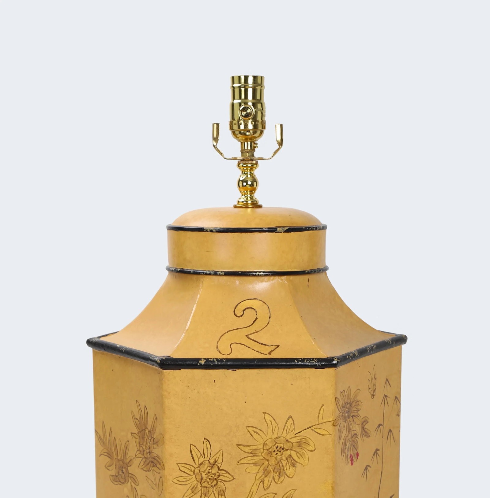 Vintage English Export Chinoiserie Style Yellow Hexagonal Tea Caddy Lamp - 8