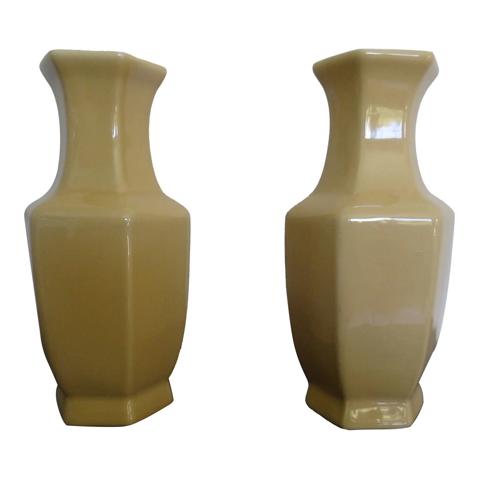 Famille Juane Hexagonal Vases- a Pair: Great pair of vases from Banchoff Designer Accessories a supplier to the trade. They retain there original tags showing a price of $515 each These would look absolutely stunning on a pair of wall