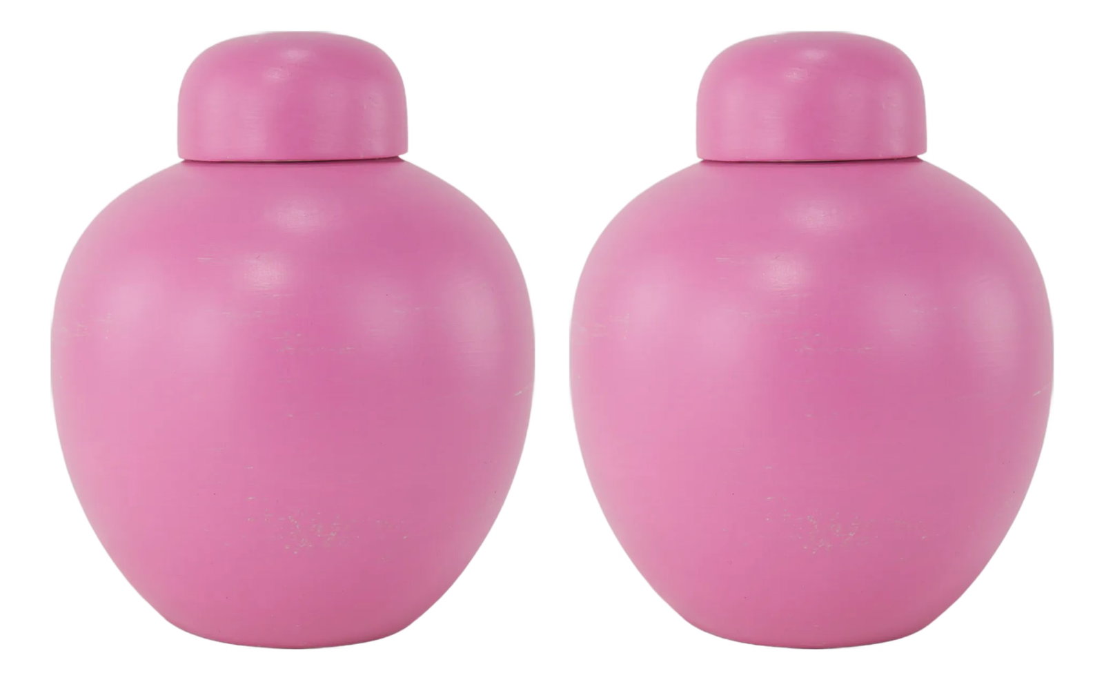 Pair of Soft Pink Matte Ginger Jars With Lids – Elegant Decorative Accents: This charming pair of soft pink ginger jars brings a touch of elegance and warmth to any decor. Featuring a smooth matte finish, these jars exude a modern yet timeless appeal, making them perfect for