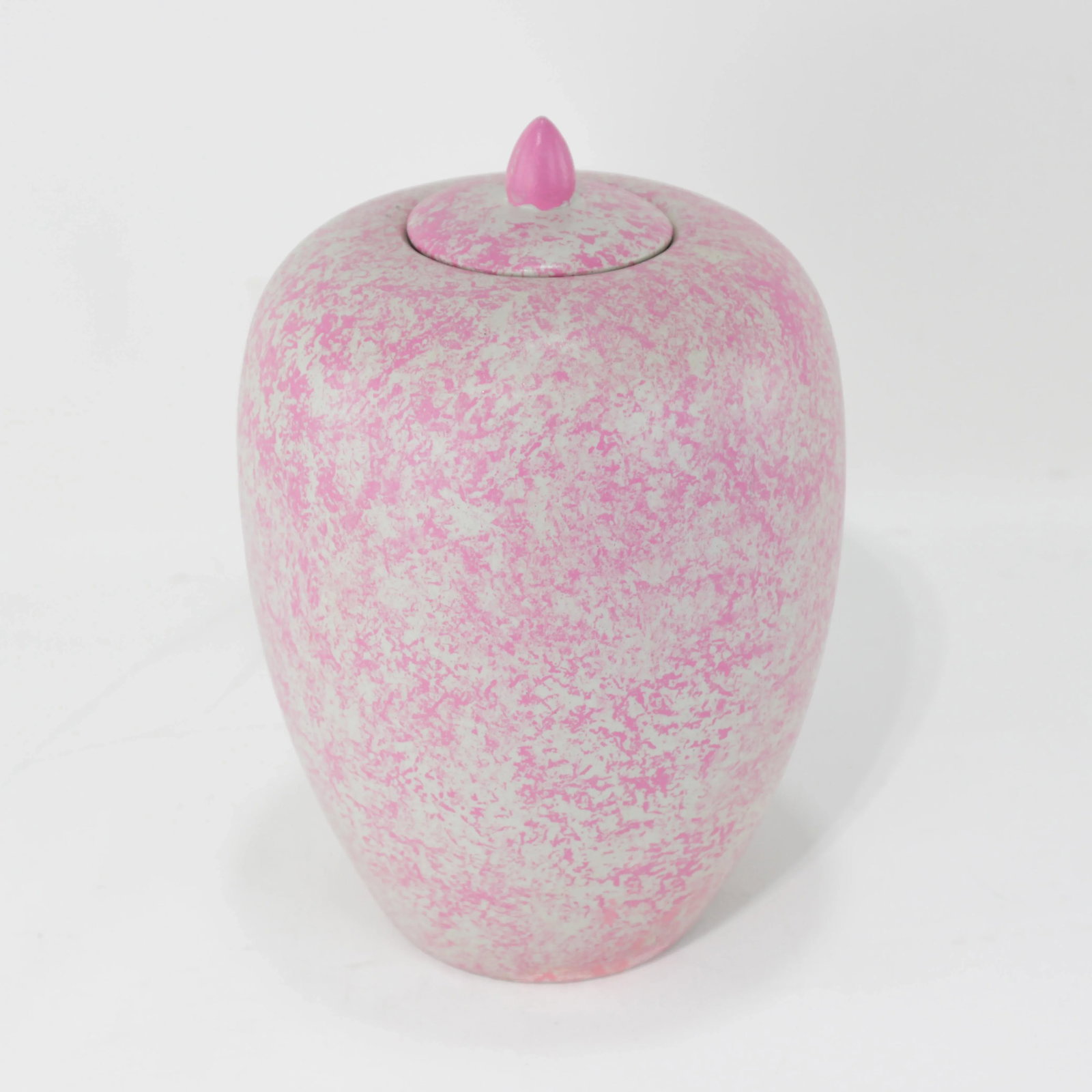 Pair of Pink and White Speckled Lidded Porcelain Jars – Modern Decorative Accent - 2