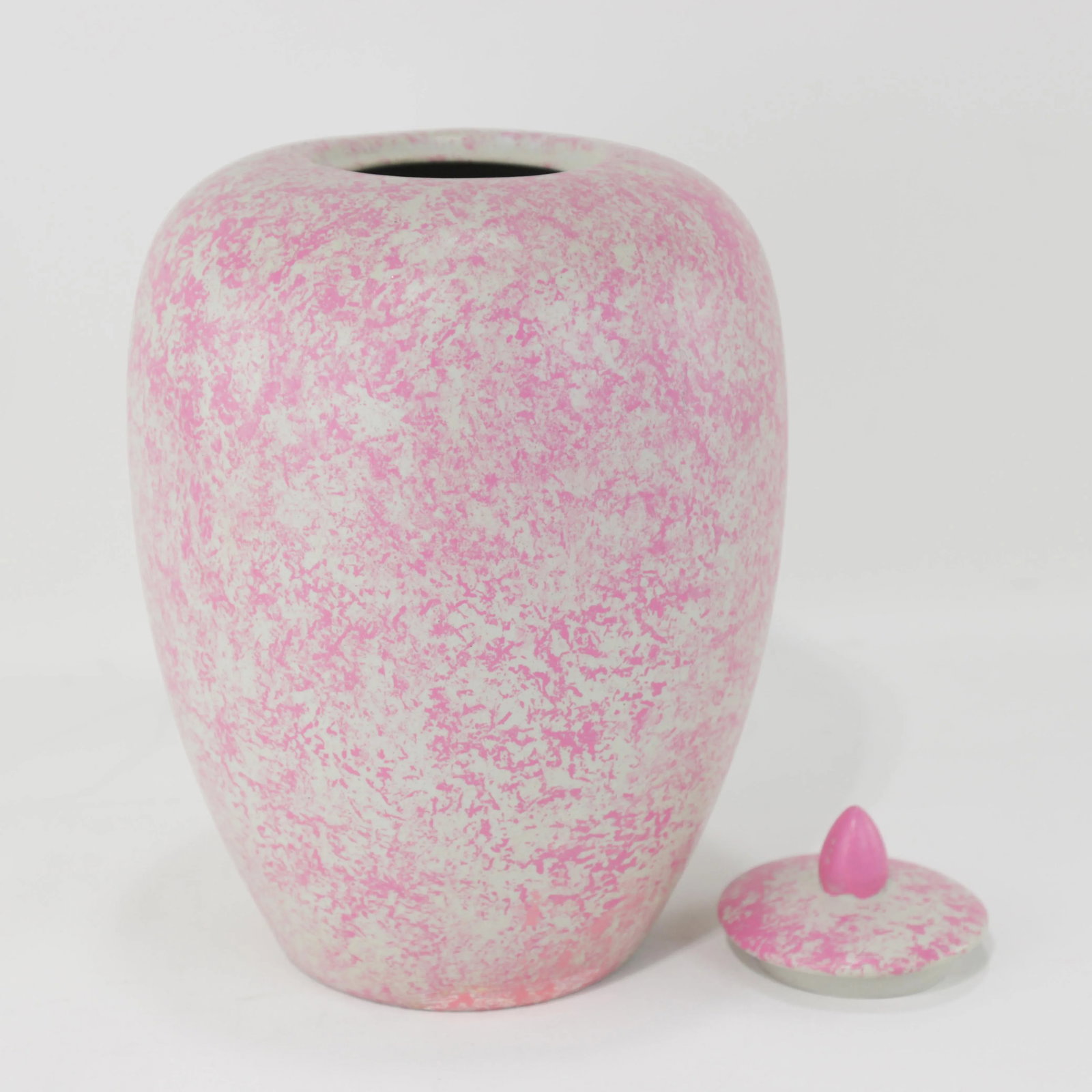 Pair of Pink and White Speckled Lidded Porcelain Jars – Modern Decorative Accent - 3