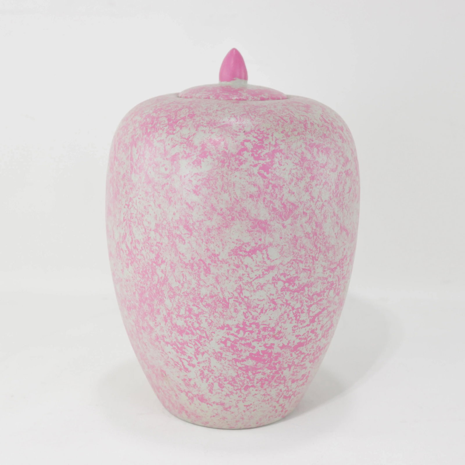 Pair of Pink and White Speckled Lidded Porcelain Jars – Modern Decorative Accent - 6