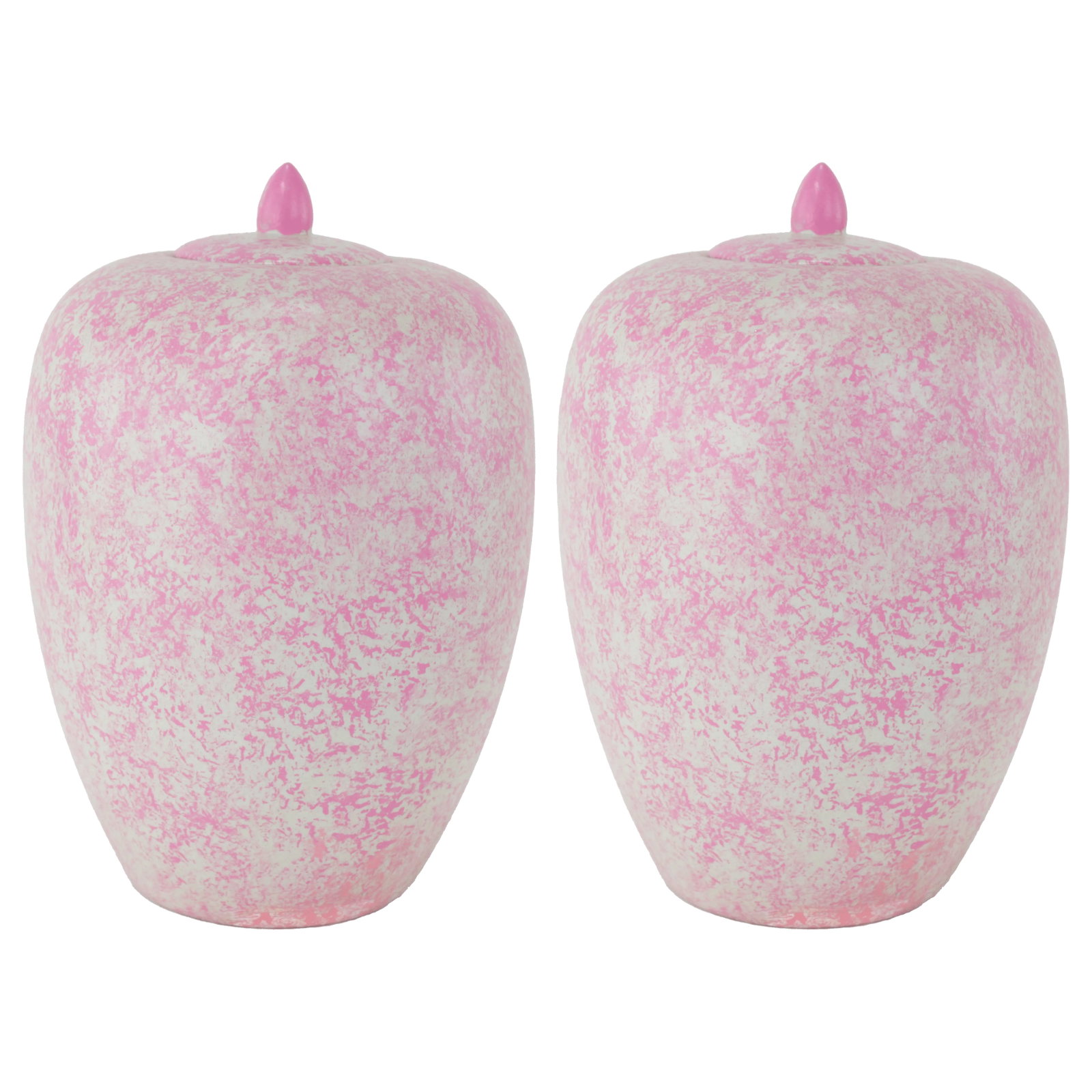 Pair of Pink and White Speckled Lidded Porcelain Jars – Modern Decorative Accent - 9