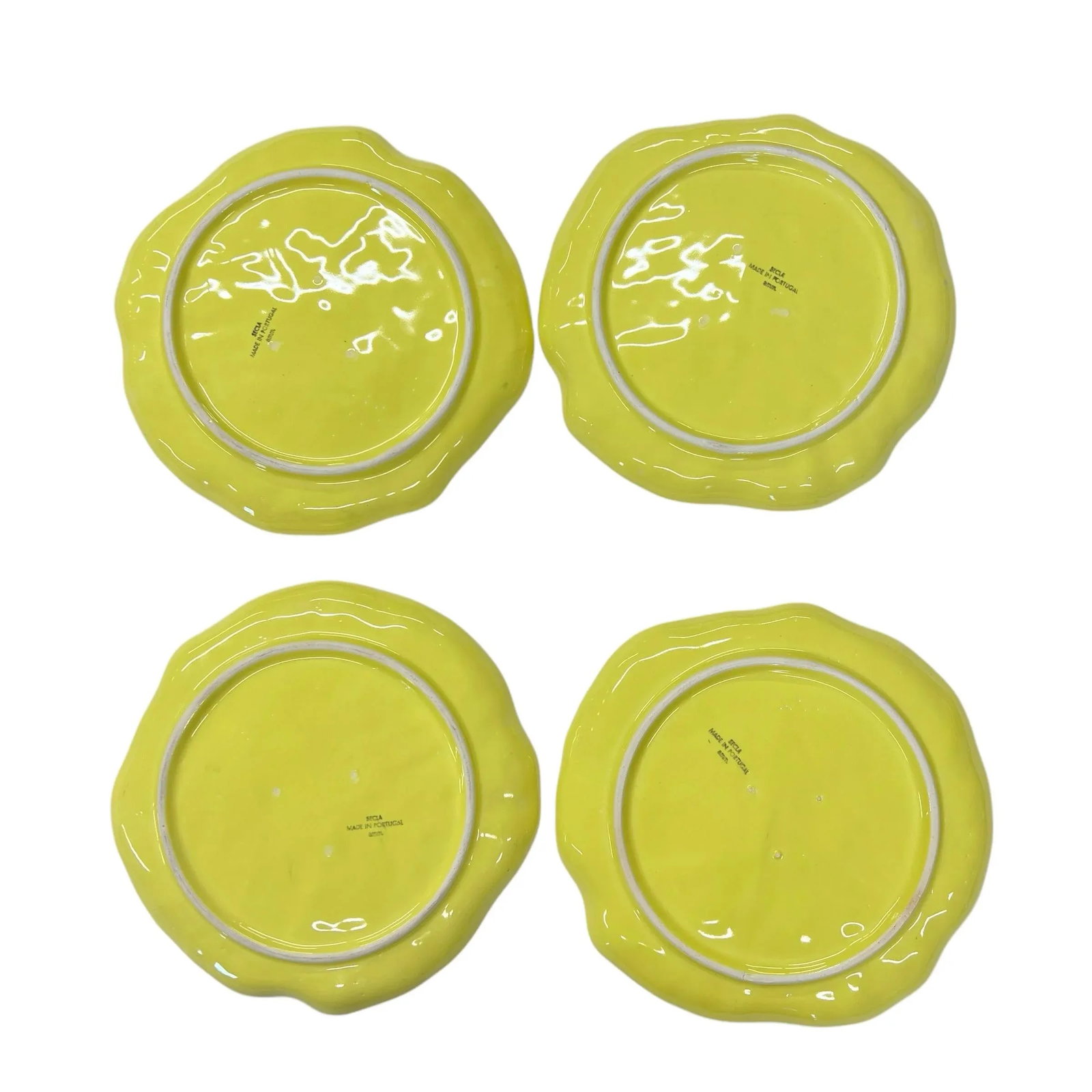 1950s Secla Majolica Yellow Cabbageware Luncheon Plates, Portugal - Set of 4 - 2