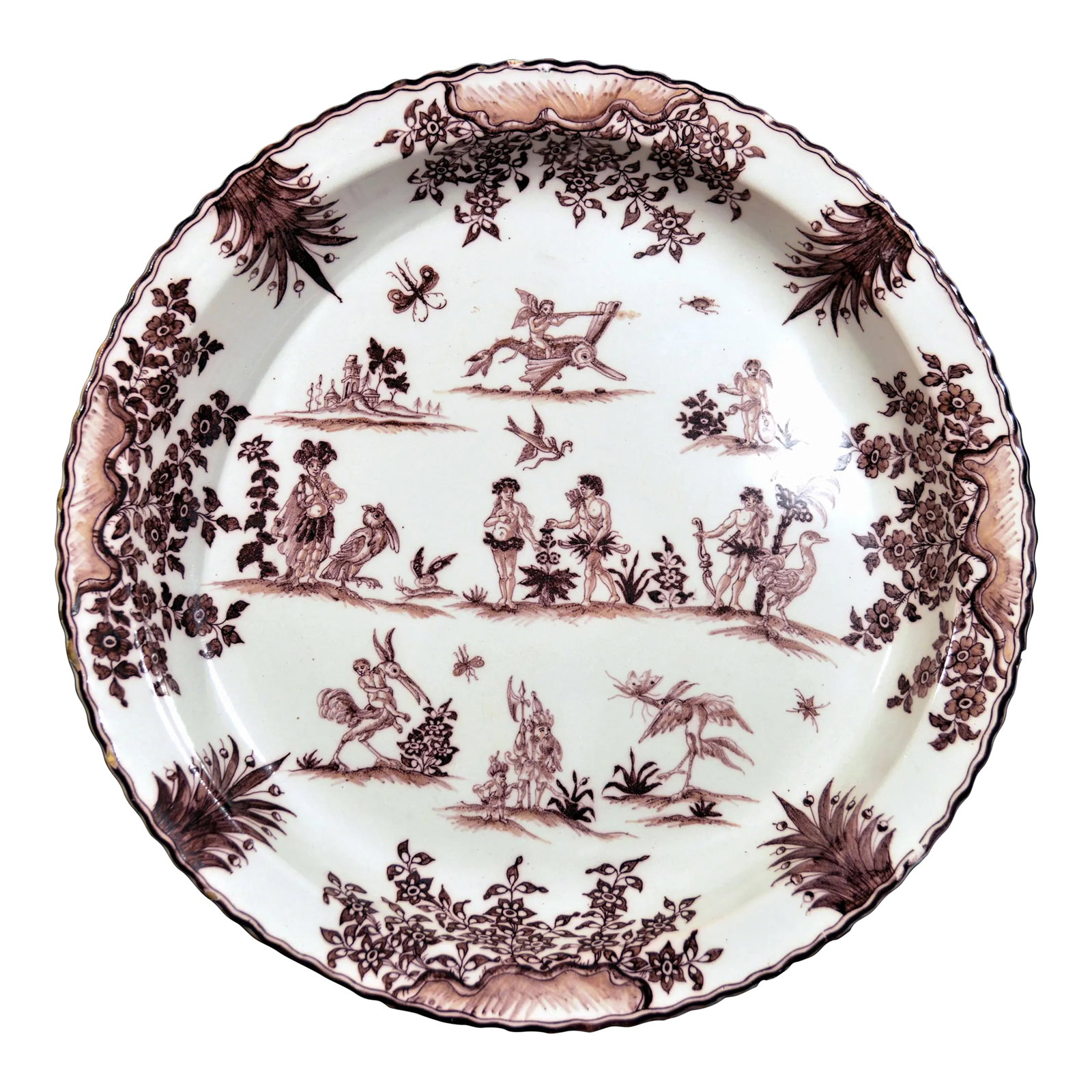French Faience Massive Shallow Basin in the Style of Moustiers, Edme Samson Et Cie, Paris: The New World: Samson's Faience Basin of America Object: Shallow Basin (Bassinet) Origin: Paris, France Maker: Edmé Samson et Cie (Circa 1885) Original Model: Clérissy Workshop,