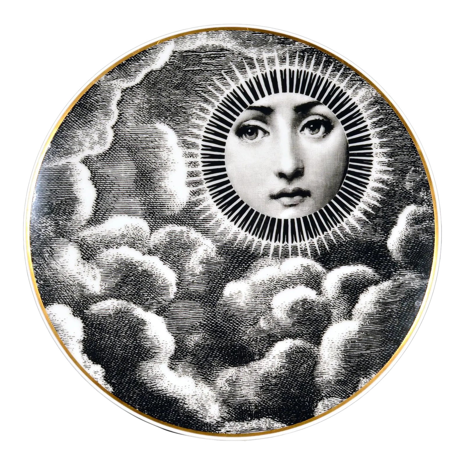 Celestial Muse: Fornasetti "Tema E Variazioni" Plate, the Sun (Motiv 18): Celestial Muse: Fornasetti "Tema e Variazioni" Plate, The Sun (Motiv 18) This is a rare and exceptional plate from the globally recognized Themes & Variations (Tema e Variazioni) series by Piero Forna