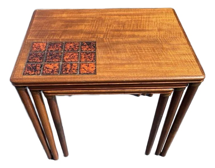 HW Klein Vintage Mid-Century Teak & Tile Nest of Tables - Set of 3 (1 of 11)