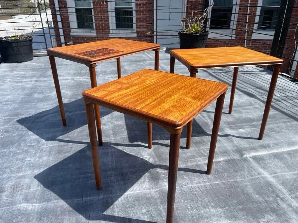 HW Klein Vintage Mid-Century Teak & Tile Nest of Tables - Set of 3 - 3
