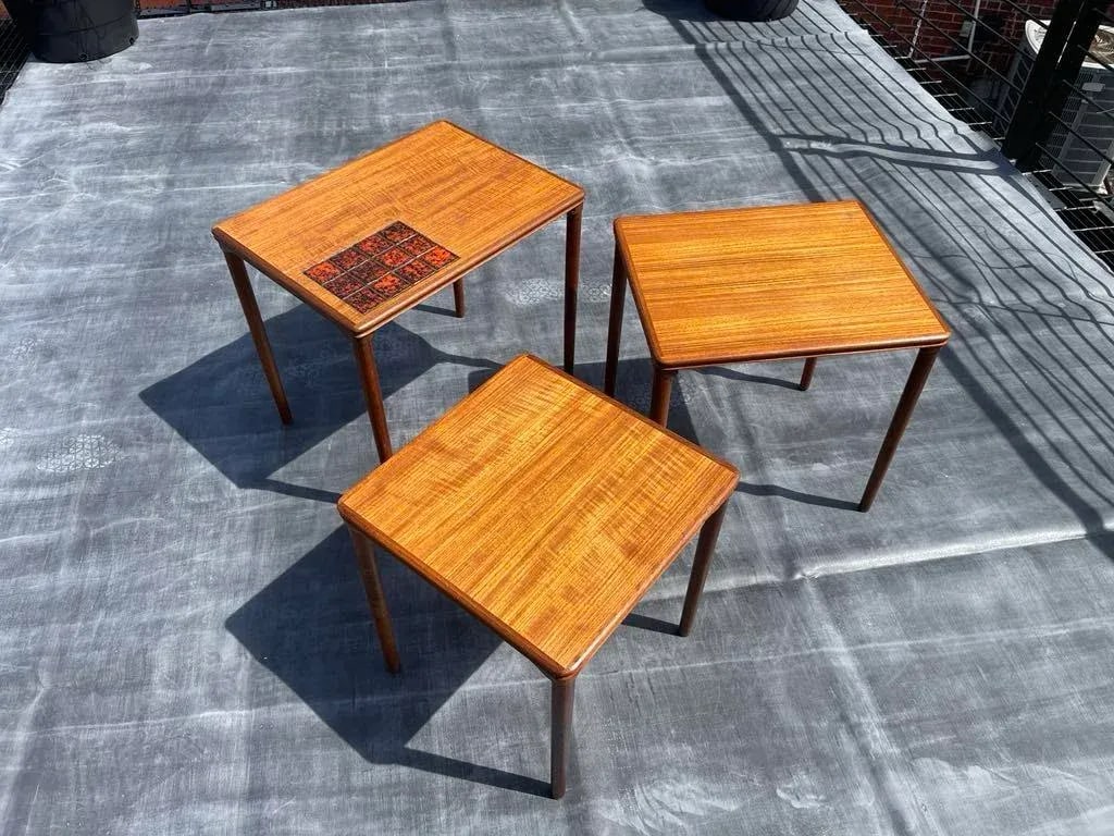 HW Klein Vintage Mid-Century Teak & Tile Nest of Tables - Set of 3 - 5