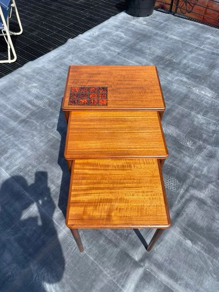 HW Klein Vintage Mid-Century Teak & Tile Nest of Tables - Set of 3 - 7