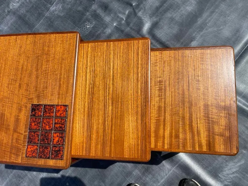 HW Klein Vintage Mid-Century Teak & Tile Nest of Tables - Set of 3 - 8