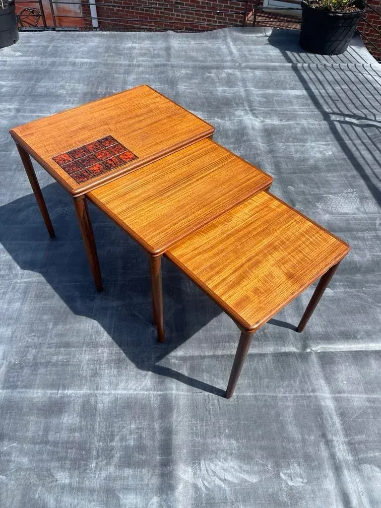 HW Klein Vintage Mid-Century Teak & Tile Nest of Tables - Set of 3 - 9
