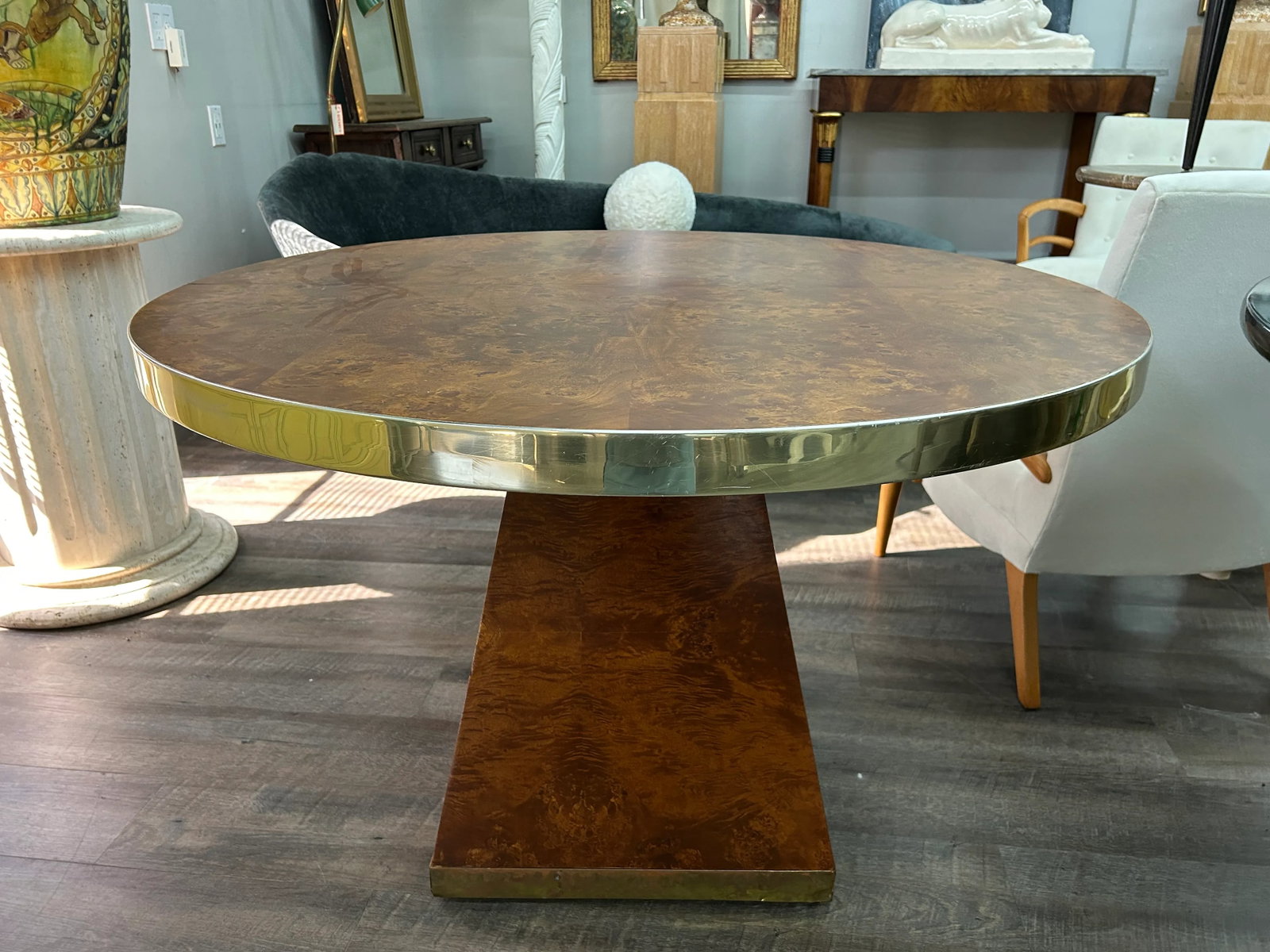 1970s Signed Pierre Cardin Burled and Brass Table - 2