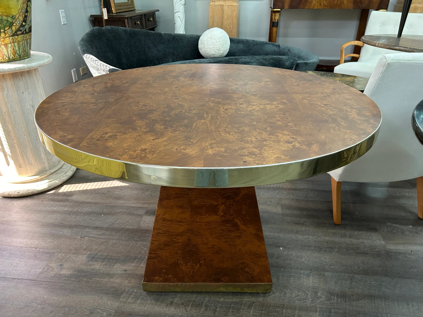 1970s Signed Pierre Cardin Burled and Brass Table - 3