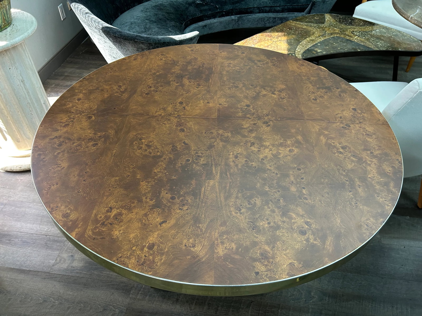 1970s Signed Pierre Cardin Burled and Brass Table - 4