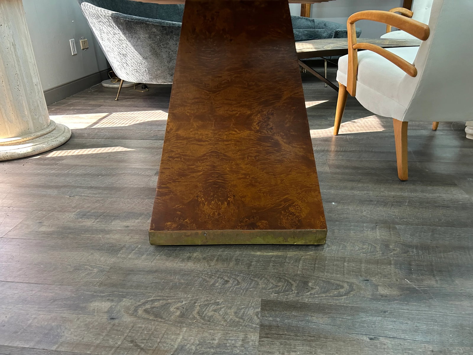 1970s Signed Pierre Cardin Burled and Brass Table - 5