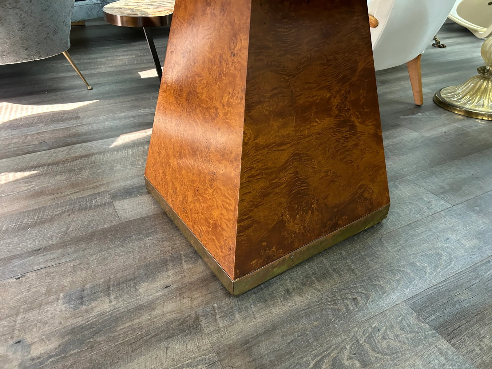 1970s Signed Pierre Cardin Burled and Brass Table - 6