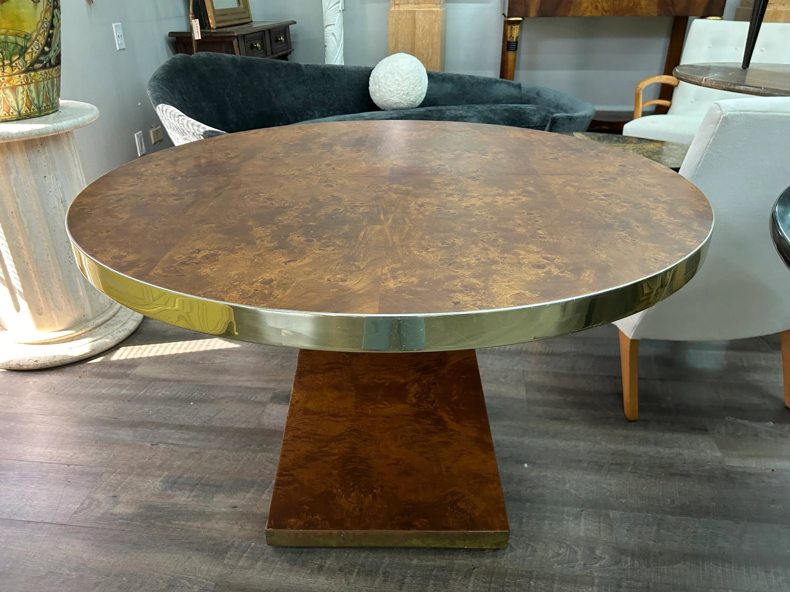 1970s Signed Pierre Cardin Burled and Brass Table - 7