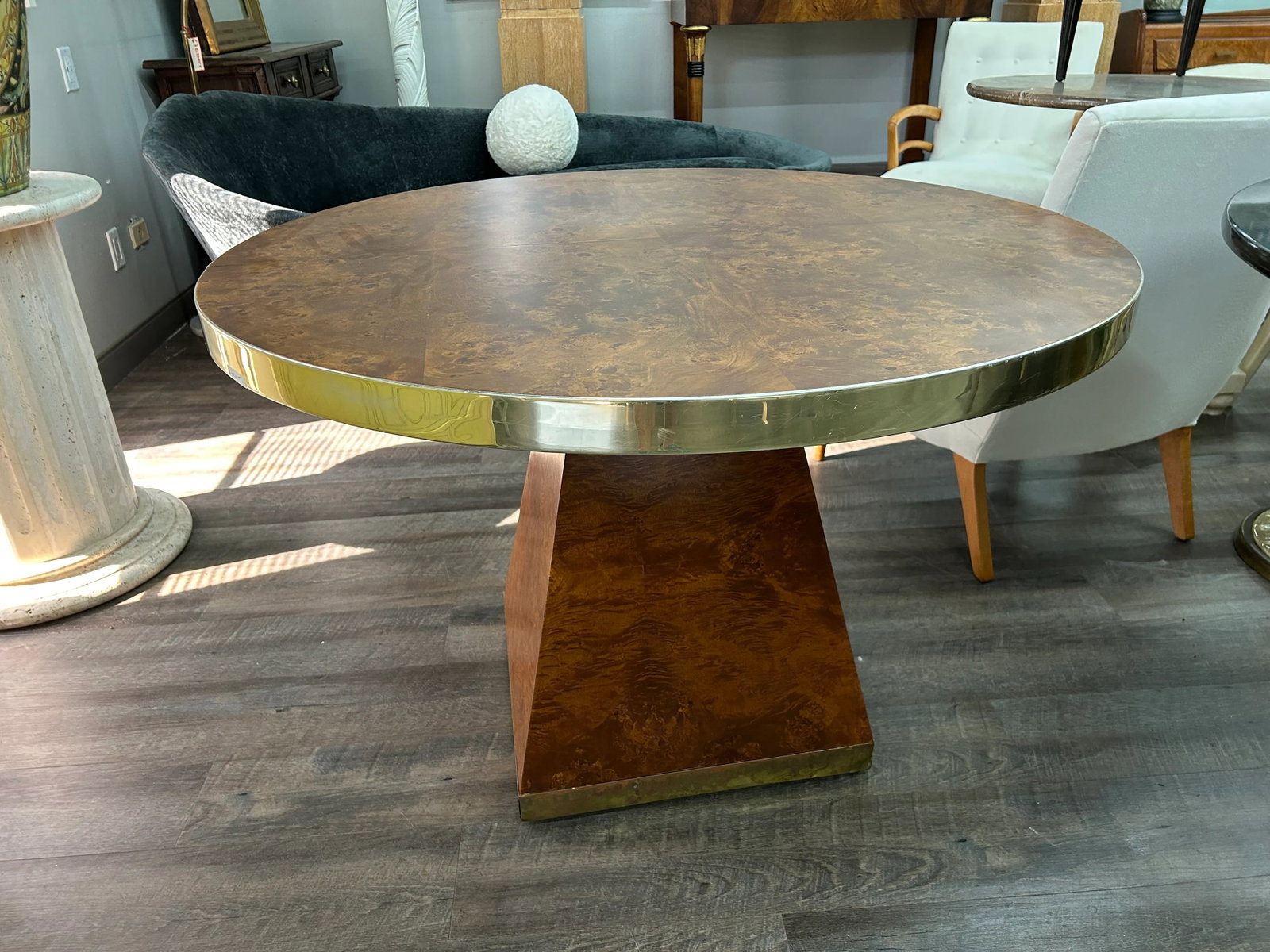 1970s Signed Pierre Cardin Burled and Brass Table - 9