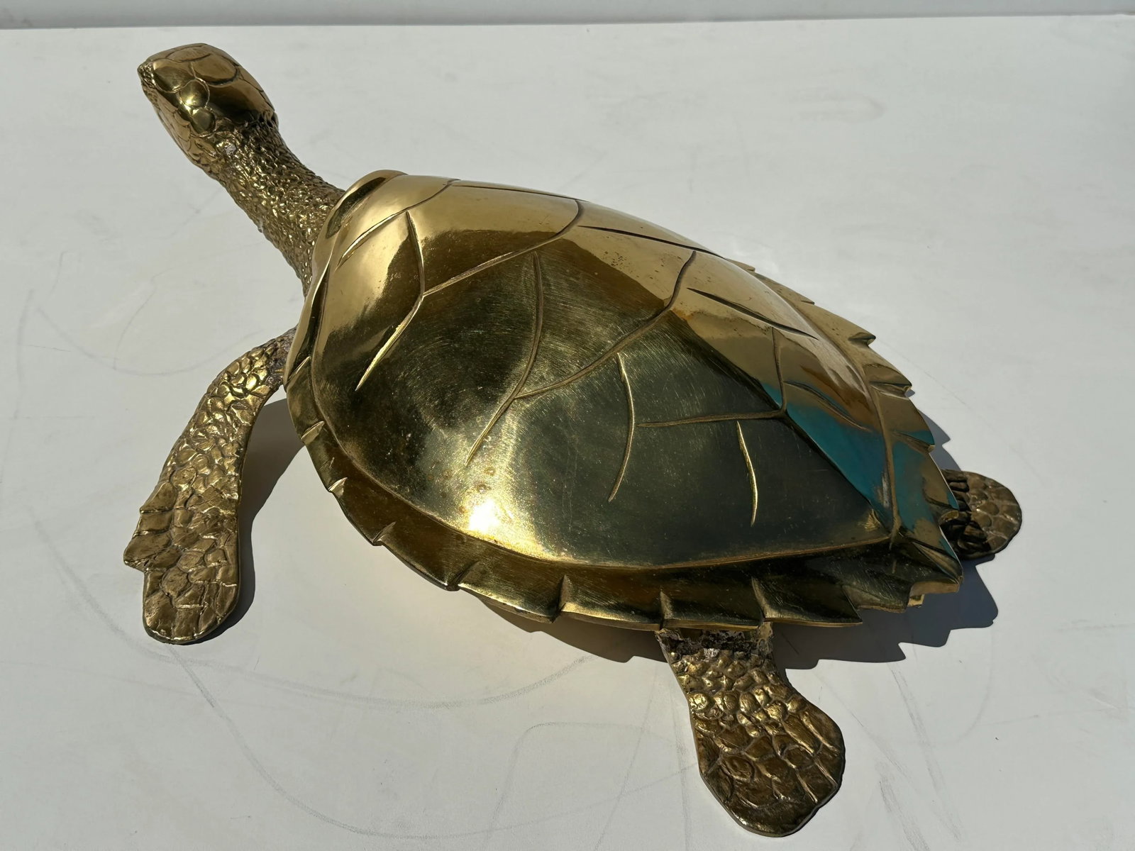 1970s Large Brass Turtle Hawksbill Sculpture Box - 11