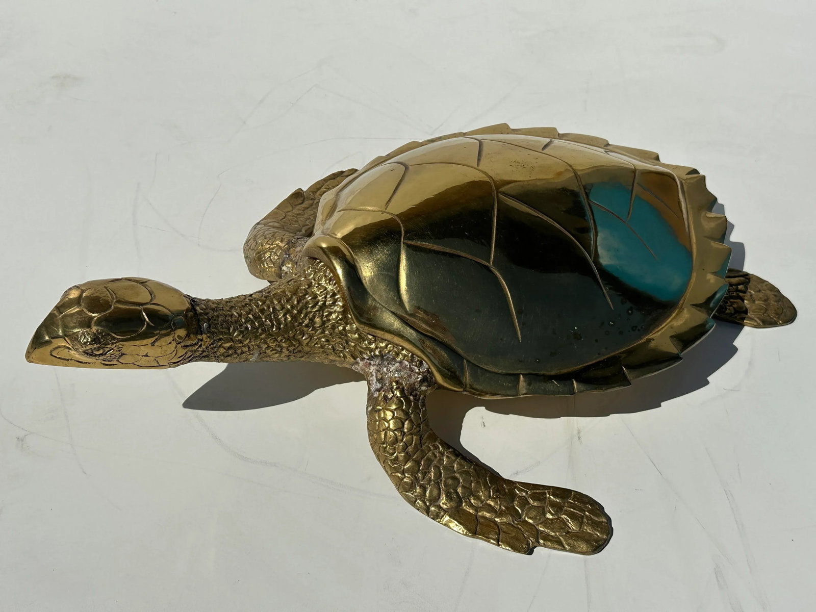 1970s Large Brass Turtle Hawksbill Sculpture Box - 12