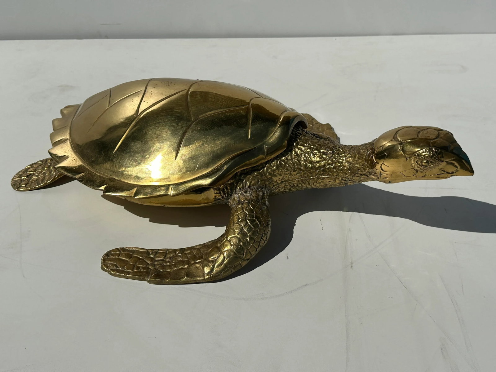 1970s Large Brass Turtle Hawksbill Sculpture Box - 4