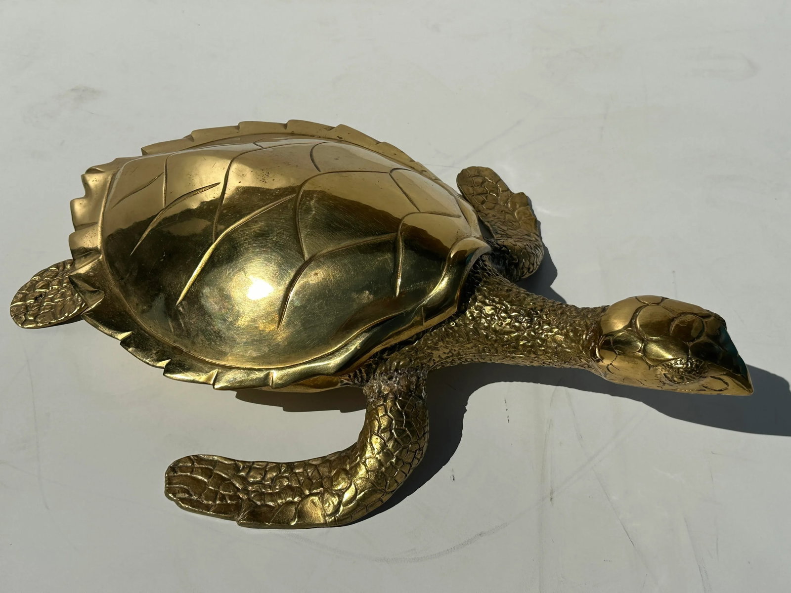 1970s Large Brass Turtle Hawksbill Sculpture Box - 5