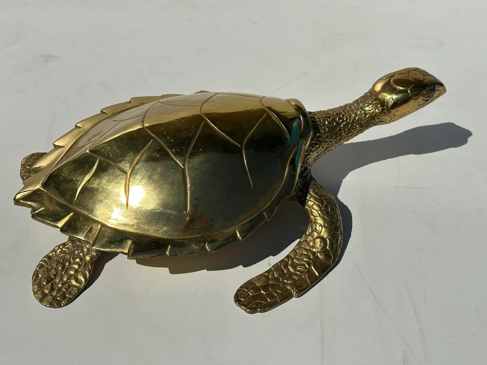 1970s Large Brass Turtle Hawksbill Sculpture Box - 6