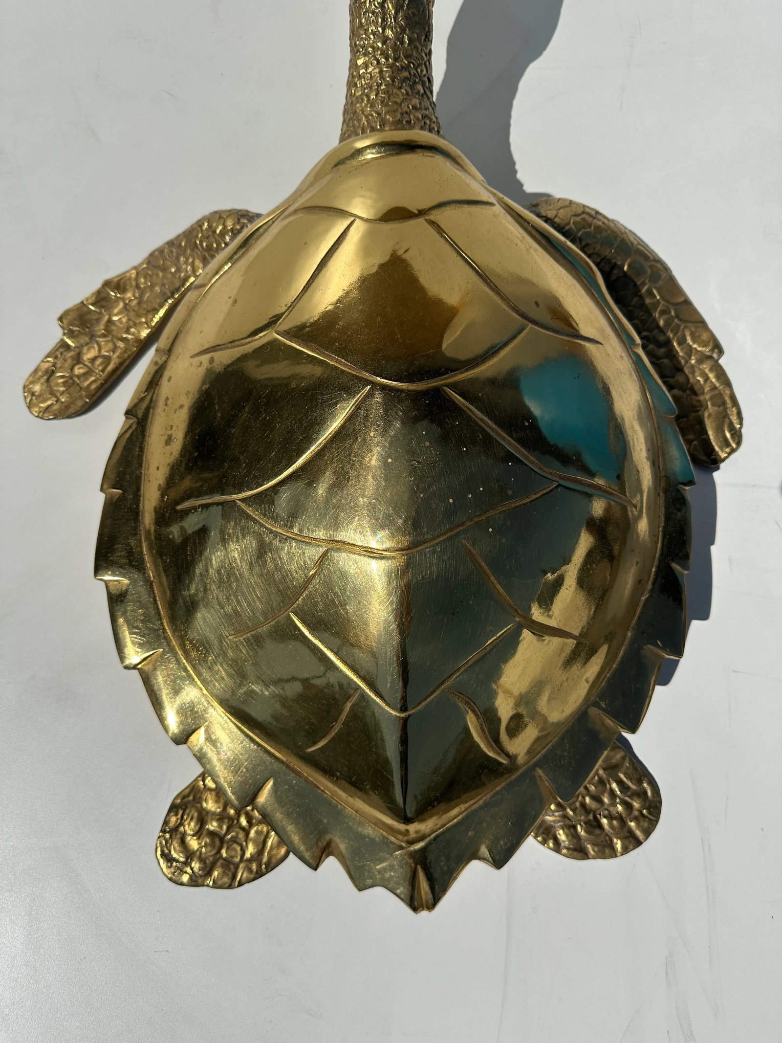 1970s Large Brass Turtle Hawksbill Sculpture Box - 8