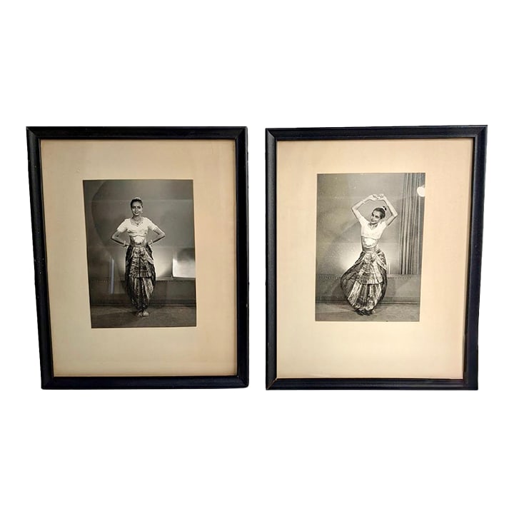 Antique Original Pair Framed Bellydancer Photographs: Antique Original Pair of Framed Bellydancer Photographs Type: Original black and white photographs Subject Matter: Elegant bellydancers captured in expressive, timeless poses Style: Antique /