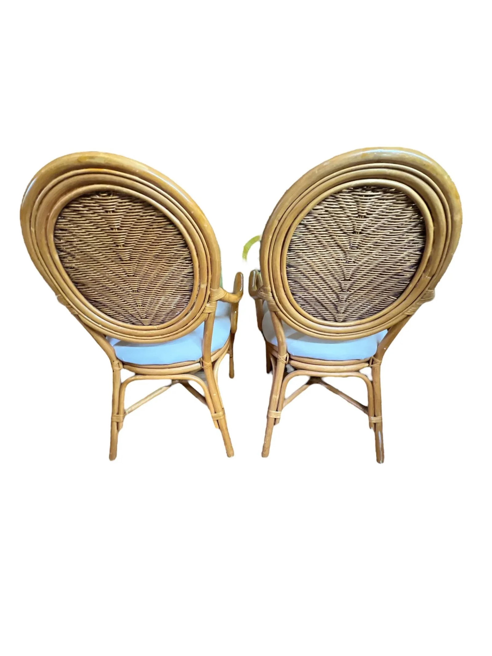 Rattan Glass Top Dining Table With 4 Balloon Back Chairs, New Sunbrella Fabric - Set of 5 - 10