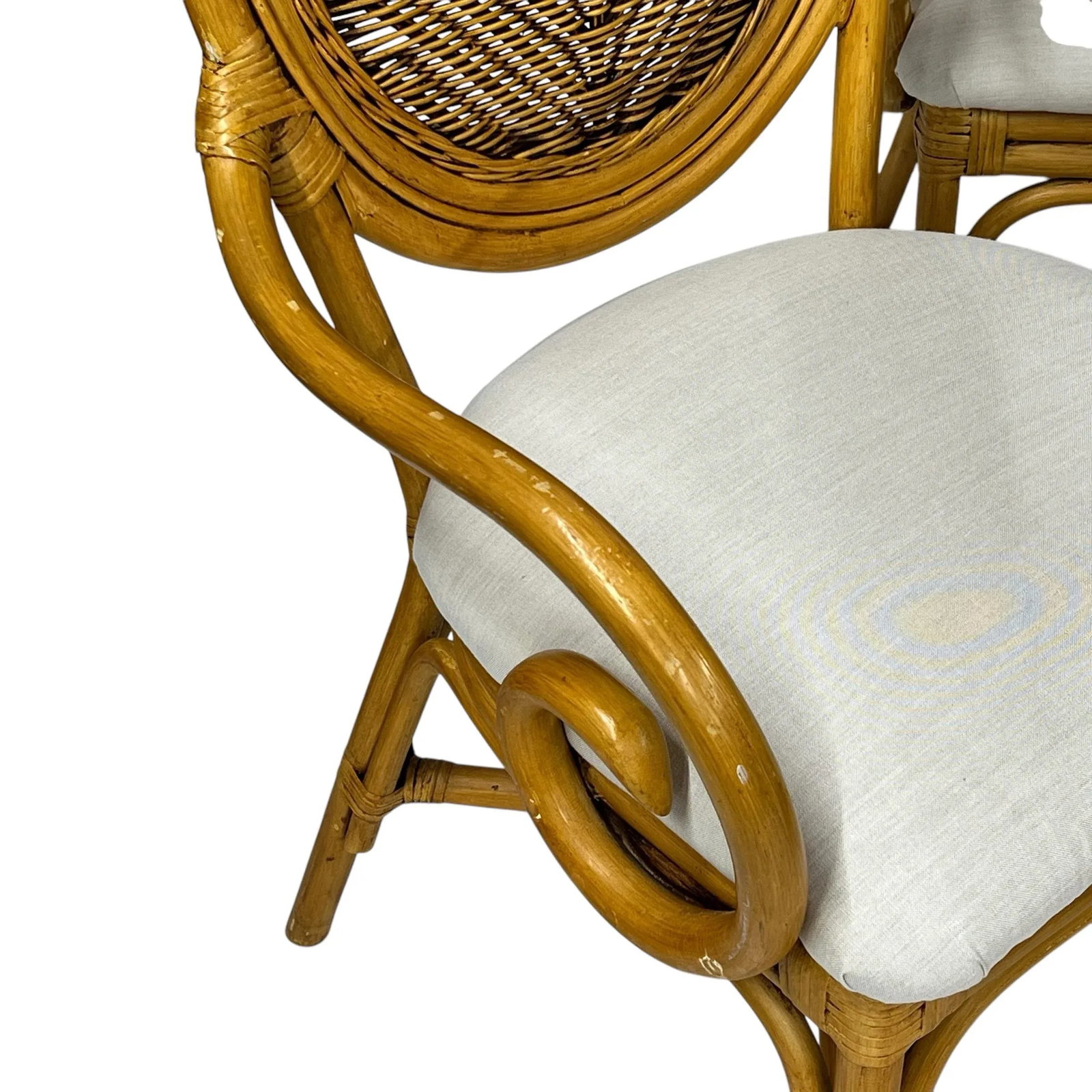 Rattan Glass Top Dining Table With 4 Balloon Back Chairs, New Sunbrella Fabric - Set of 5 - 5