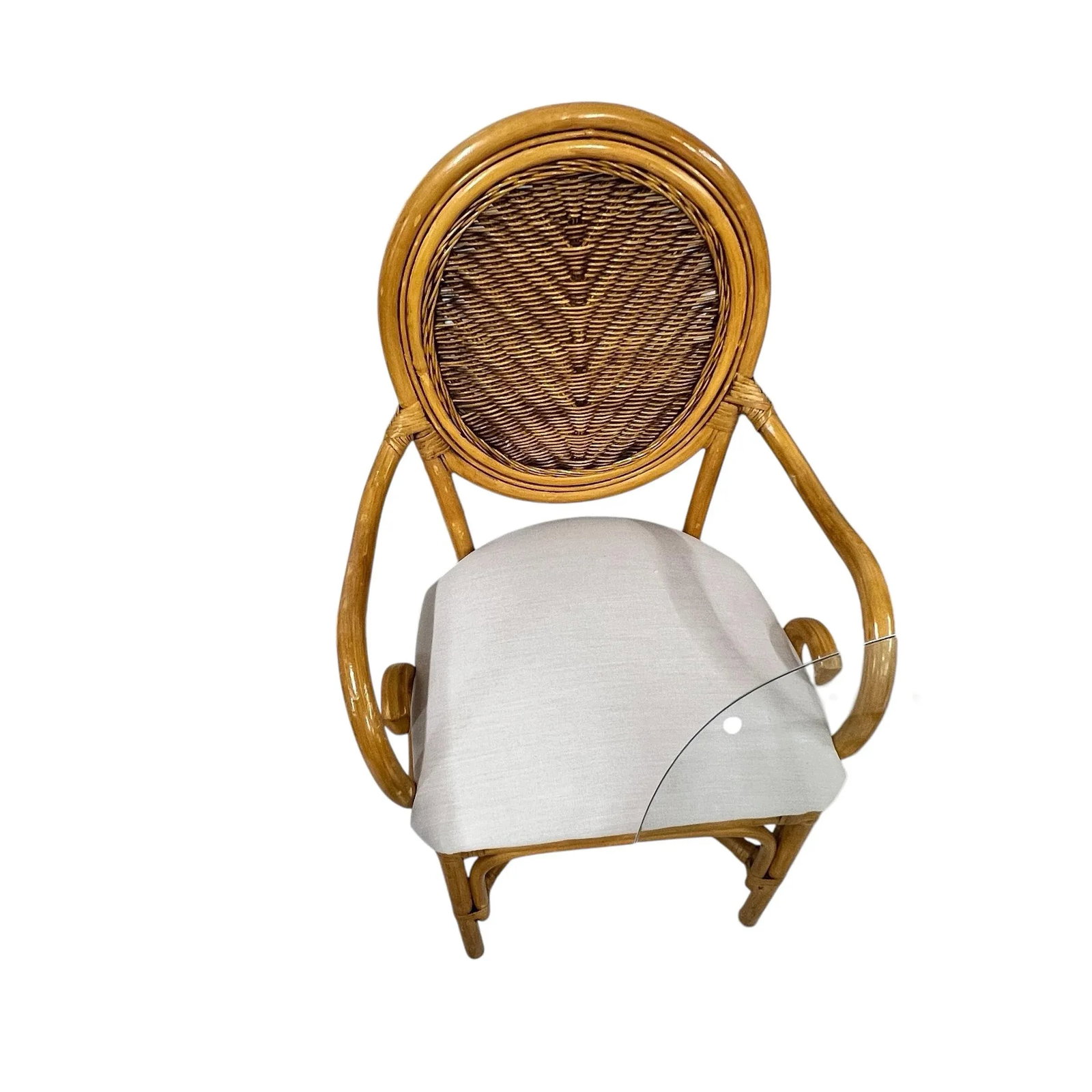 Rattan Glass Top Dining Table With 4 Balloon Back Chairs, New Sunbrella Fabric - Set of 5 - 7