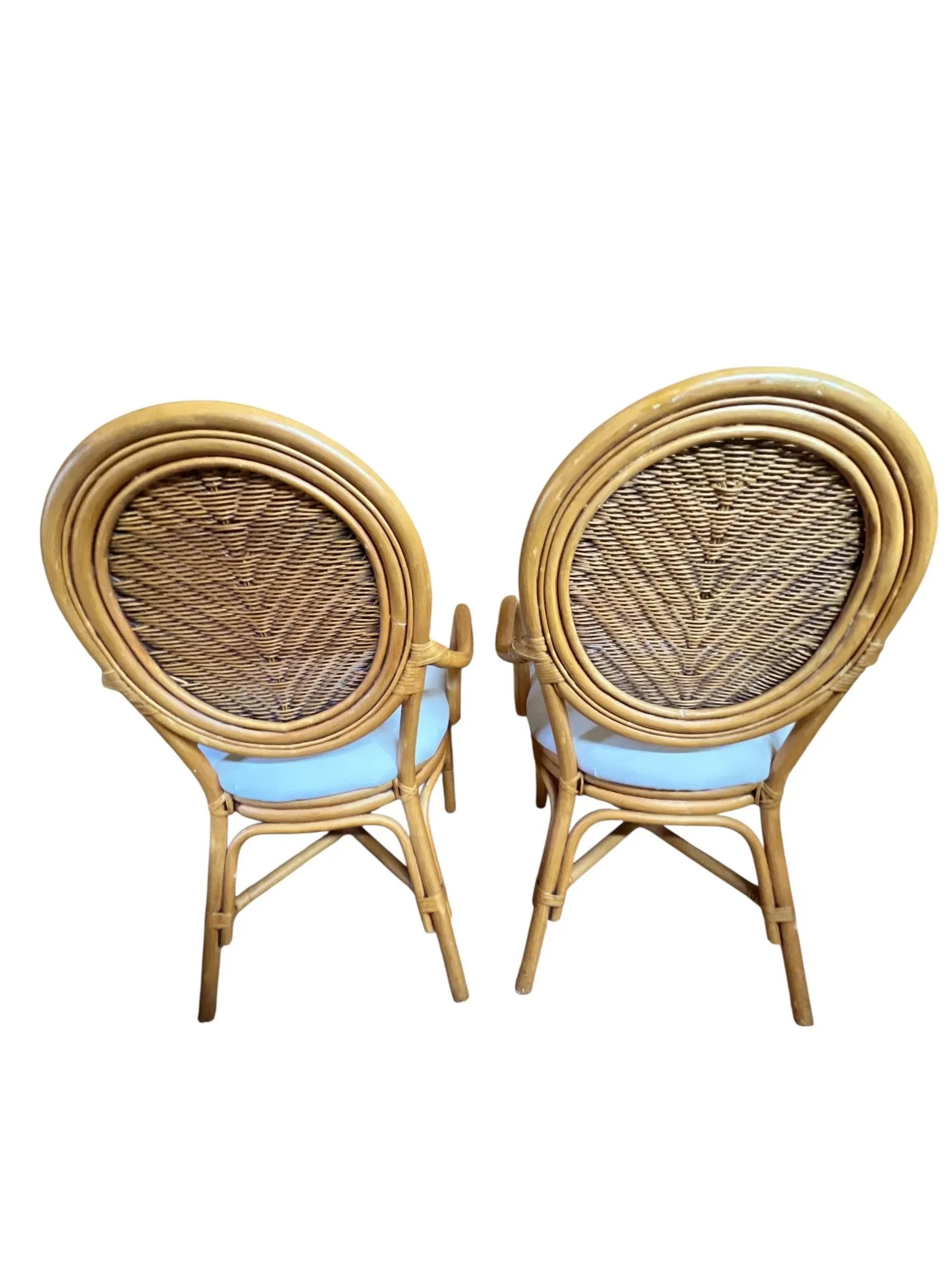 Rattan Glass Top Dining Table With 4 Balloon Back Chairs, New Sunbrella Fabric - Set of 5 - 9